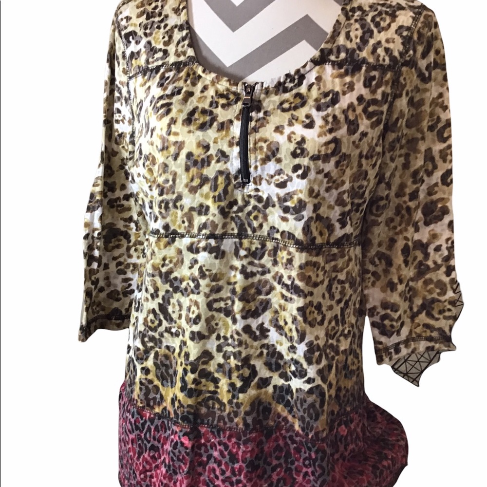ONQUE CASUALS Element of Style Clothing Leopard print tunic top size L ombre